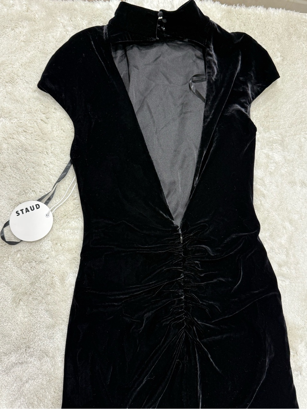 NWT STAUD Tina Maxi MockNeck Open Back Rushed Gown Dress, size 4 - Picture 14 of 16